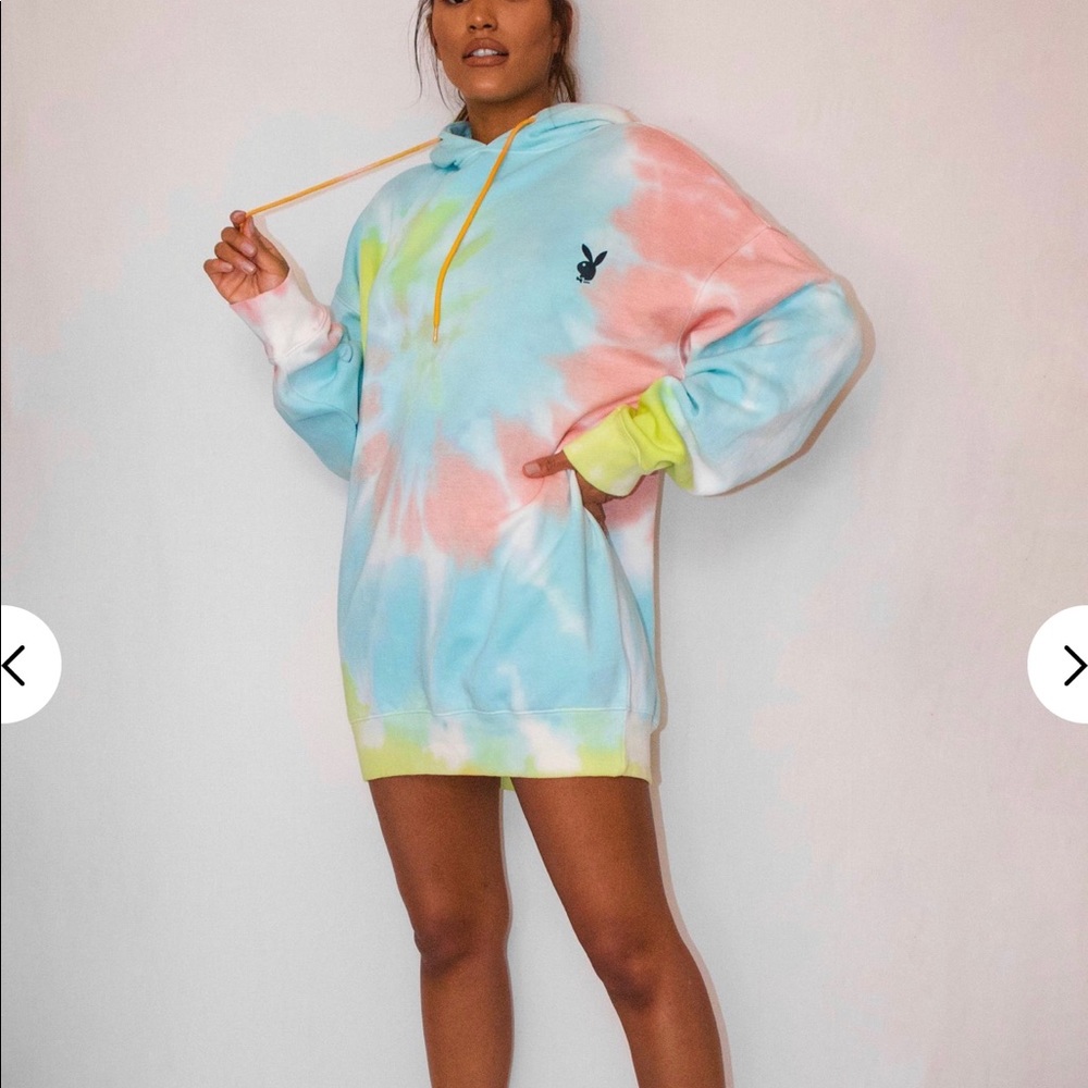 Playboy Pastel Tie Dye Oversized Hoodie Dress - Picture 2 of 6